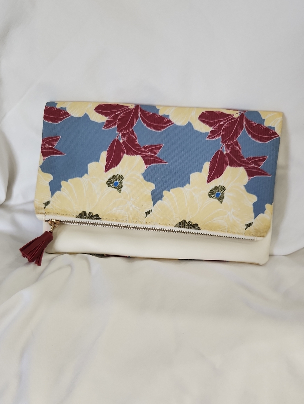 Rachel Pally Floral Fold-Over Clutch in Blue, Cream & Burgundy